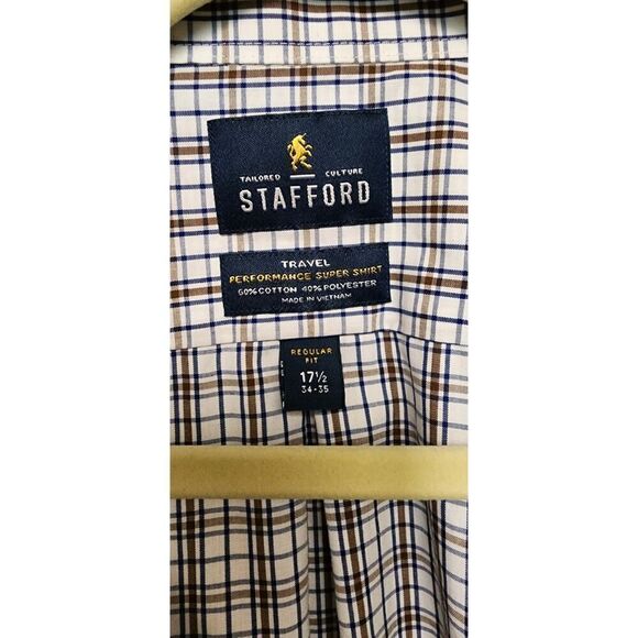 Stafford Executive Travel Men's Long Sleeve Button Down Shirt Size 17.5/34-35 - Picture 6 of 6